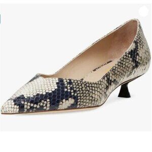 Pazzion Women Ladies Pointy Closed Toe Kitten Heel Pumps Slip On Low Heels Snake